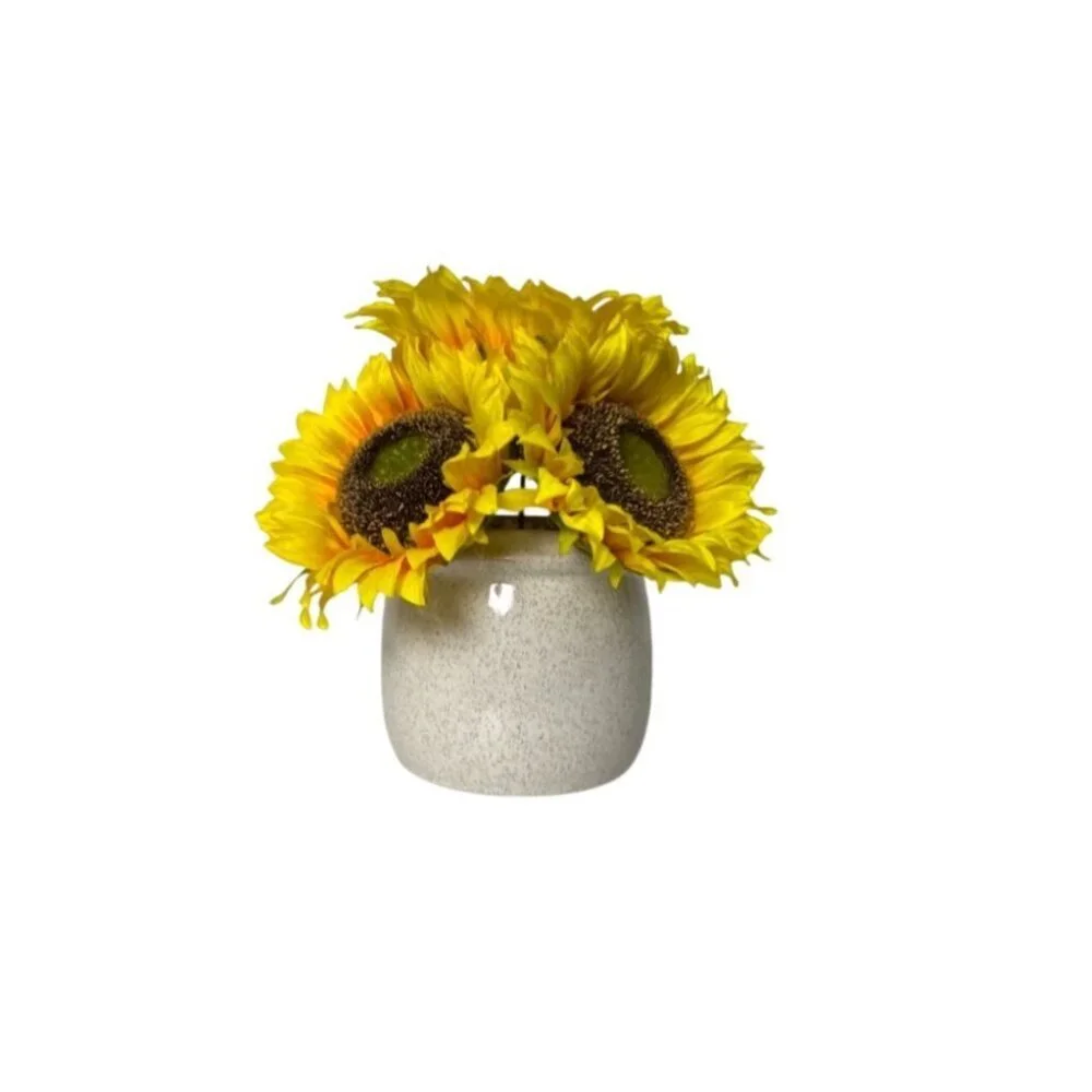 Artificial Sunflower Bouquet In Textured White Ceramic Vase